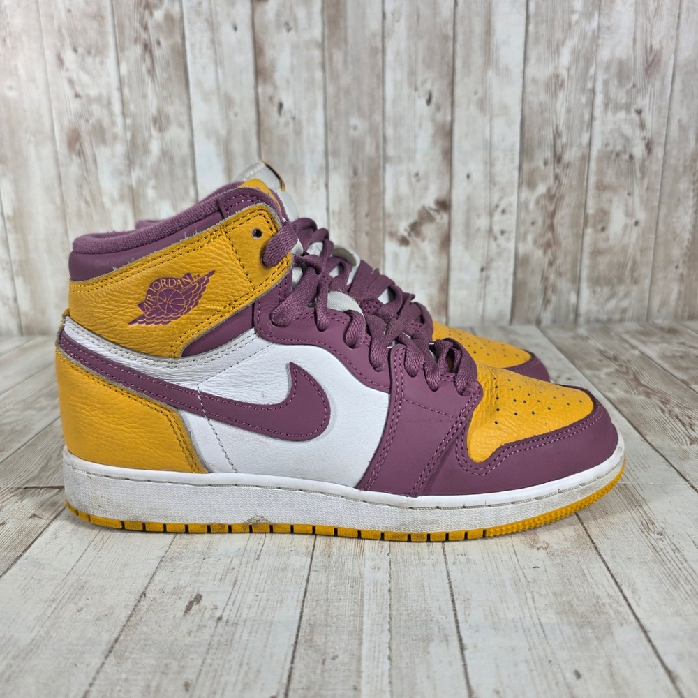 Nike Air Jordan 1 High OG Kids Purple Yellow White Basketball Sneakers 5.5Y